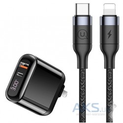 Зарядний пристрій Usams T23 LCD+Type-C to Lightning Cable/Type-C-USB/18W (Black)
