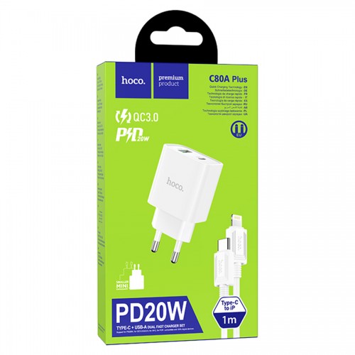 Мережева зарядка Hoco C80A Plus PD+QC3.0 20W /white/
